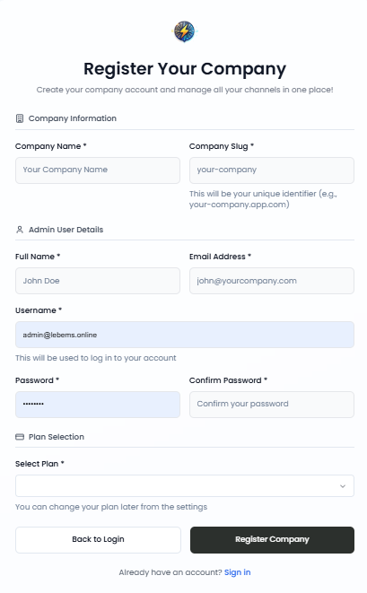 Página de registro de SuperChat