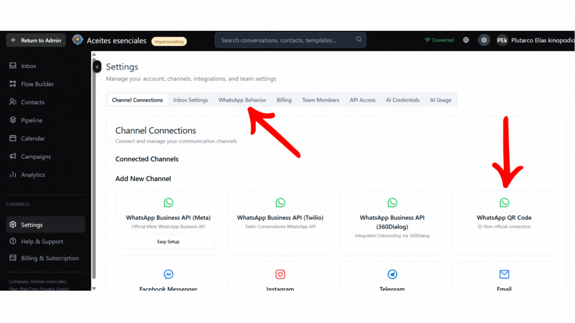 Configuración Behavior y Código QR
